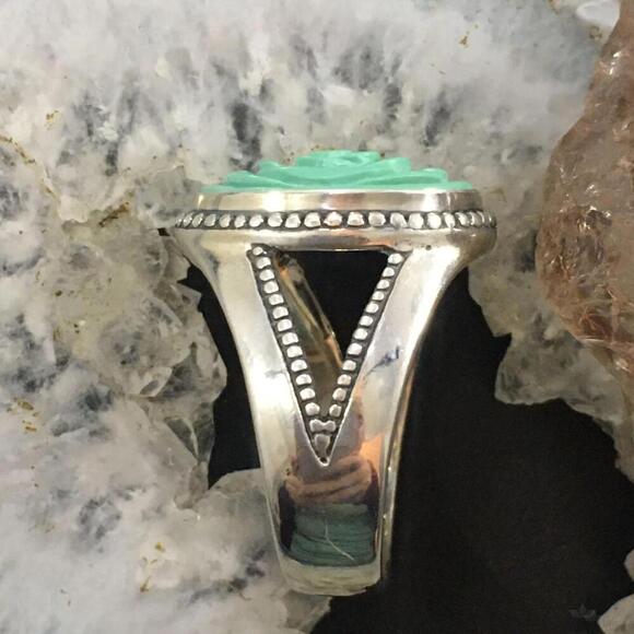 Carolyn Pollack Southwestern Style Sterling Silver Carved Turquoise Flower Ring - Picture 6 of 10